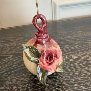 Blue Sky Pottery Ball Ornament Pink Rose Iridescent Glazed Farmhouse Cottagecore